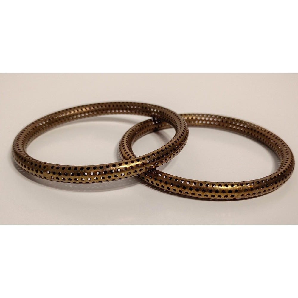 Vintage 1980s Perforated Brass Bangle Bracelets, Minimalist Boho Retro Stackable